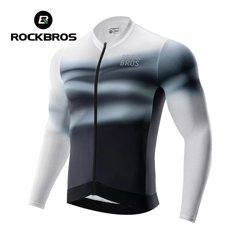 ROCKBROS férfi kerékpáros mez, hosszú ujjú kerékpáros mez, kerékpáros mez kerékpározáshoz, kerékpározáshoz, MTB-hez, országúti kerékpárhoz, kerékpáros ruházathoz, légáteresztő, gyorsan száradó