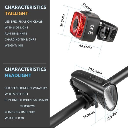 ROCKBROS kerékpár lámpa készlet 200M világítás StVZO hátsó lámpa LED IPX5 kerékpár lámpa