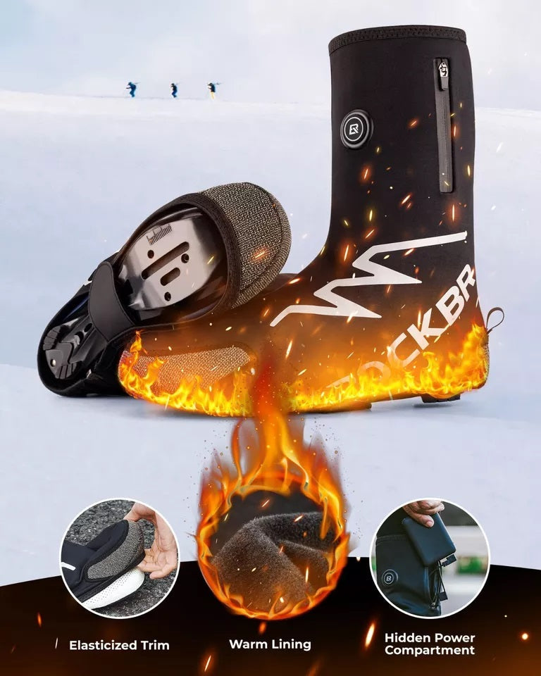 ROCKBROS fűtött, téli meleg felsőcipők 5000 mAh-s akkumulátorral, téli cipővédővel, hőálló cipővédővel, vízálló szélálló kerékpáros kabáttal nőknek/férfiaknak