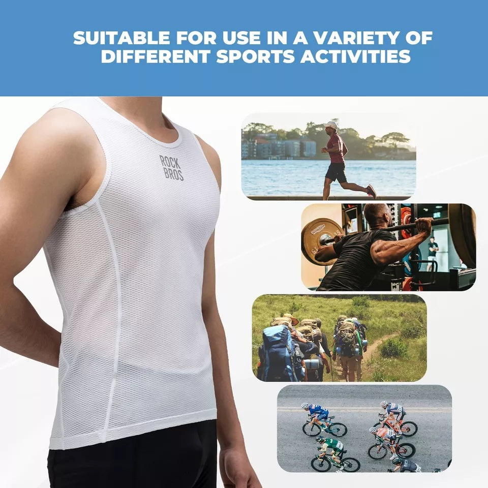 ROCKBROS Undershirt férfi kerékpáros mellény, légáteresztő tankfelső réteg, fehér