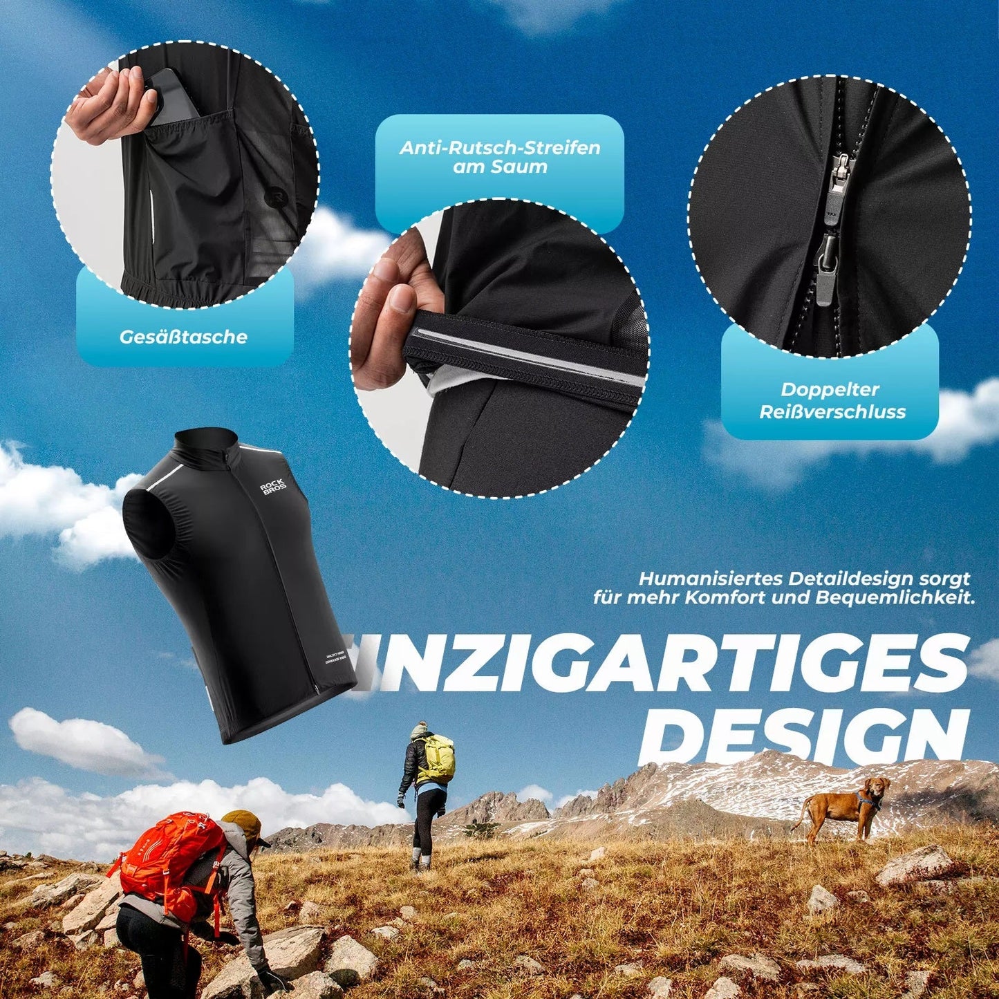 ROCKBROS szélmellény kerékpáros sportmellény szélálló figyelmeztető mellény kerékpáros ujjatlan kabát vízlepergető softshell mellény
