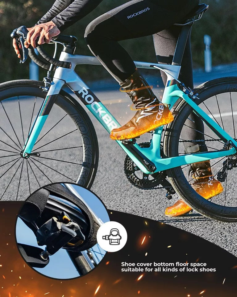 ROCKBROS fűtött, téli meleg felsőcipők 5000 mAh-s akkumulátorral, téli cipővédővel, hőálló cipővédővel, vízálló szélálló kerékpáros kabáttal nőknek/férfiaknak