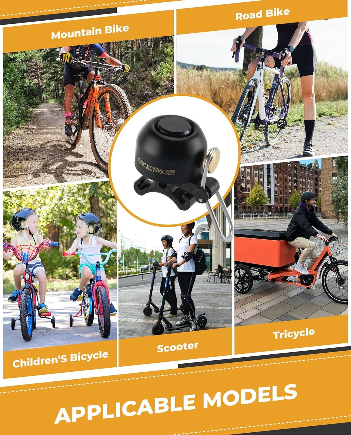 ROCKBROS kerékpár csengő kormány klasszikus, mountain bike retro kerékpár csengő hangos csengő kerékpár réz bicikli csengő 22-34 mm-hez