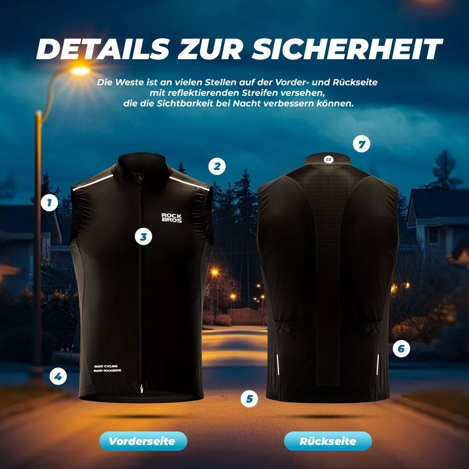 ROCKBROS szélmellény kerékpáros sportmellény szélálló figyelmeztető mellény kerékpáros ujjatlan kabát vízlepergető softshell mellény