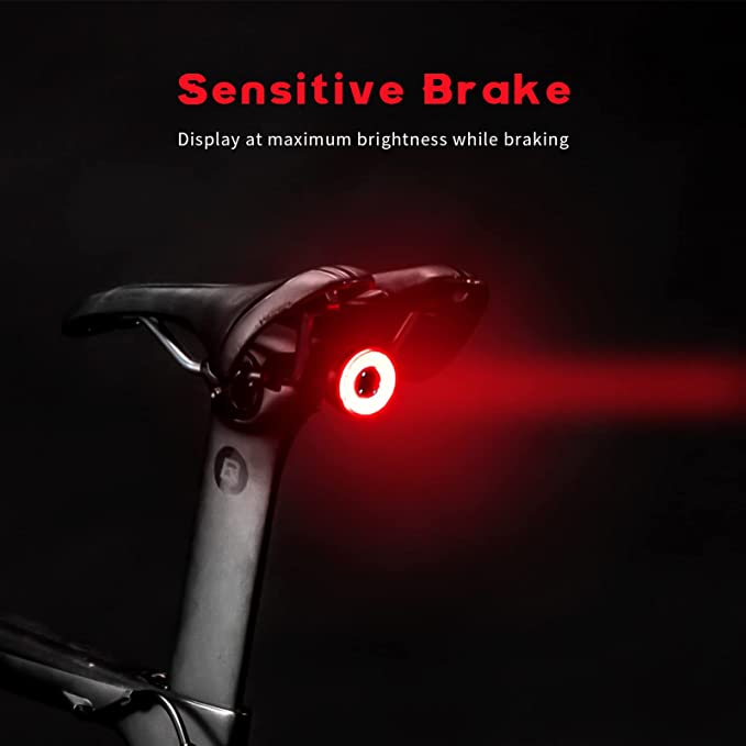 ROCKBROS intelligens újratölthető kerékpár hátsó lámpa, 60 lumen, 4 mód, IP65 vízálló, automatikus bekapcsolással
