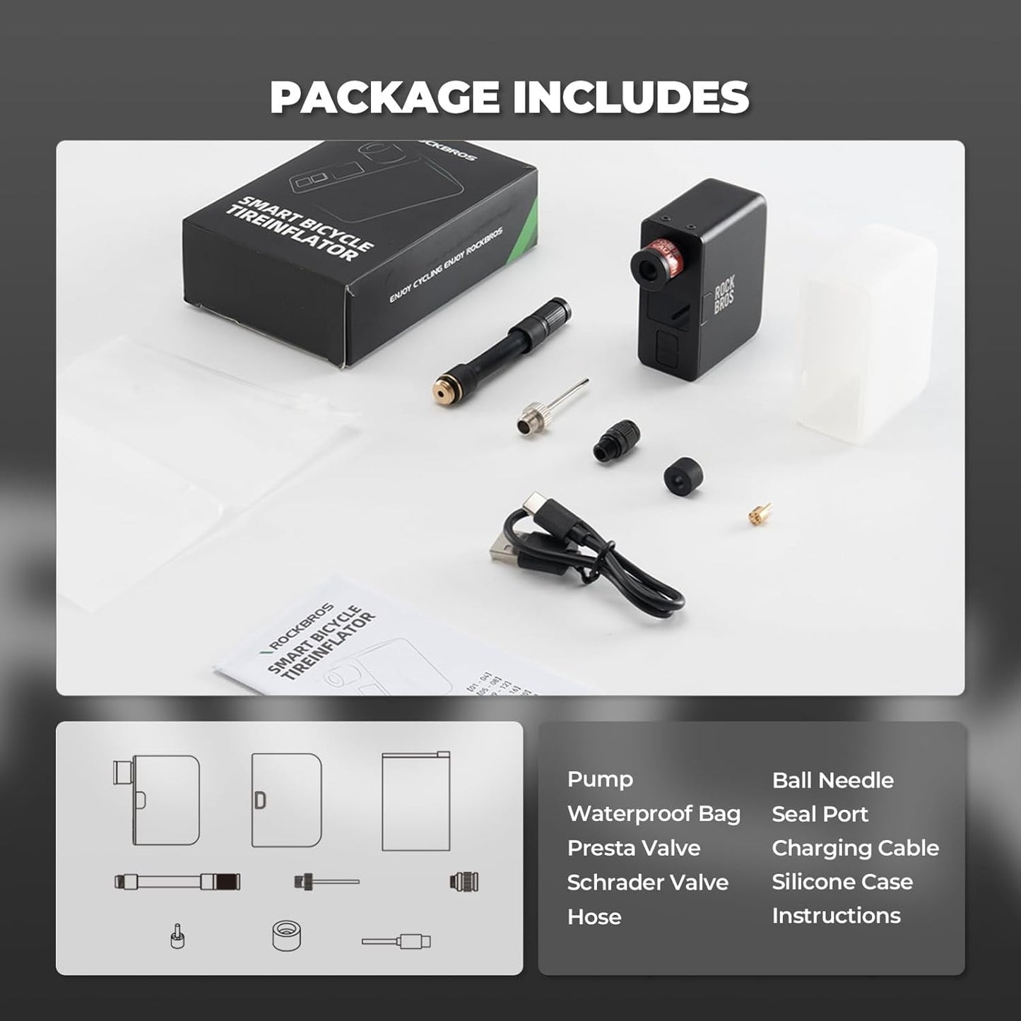 ROCKBROS elektromos kerékpár szivattyú 120 PSI hordozható mini szivattyúk újratölthető 450 mAh apró E-szivattyú kis kompresszor