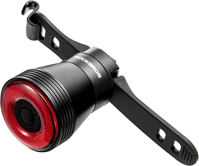 ROCKBROS intelligens újratölthető kerékpár hátsó lámpa, 60 lumen, 4 mód, IP65 vízálló, automatikus bekapcsolással