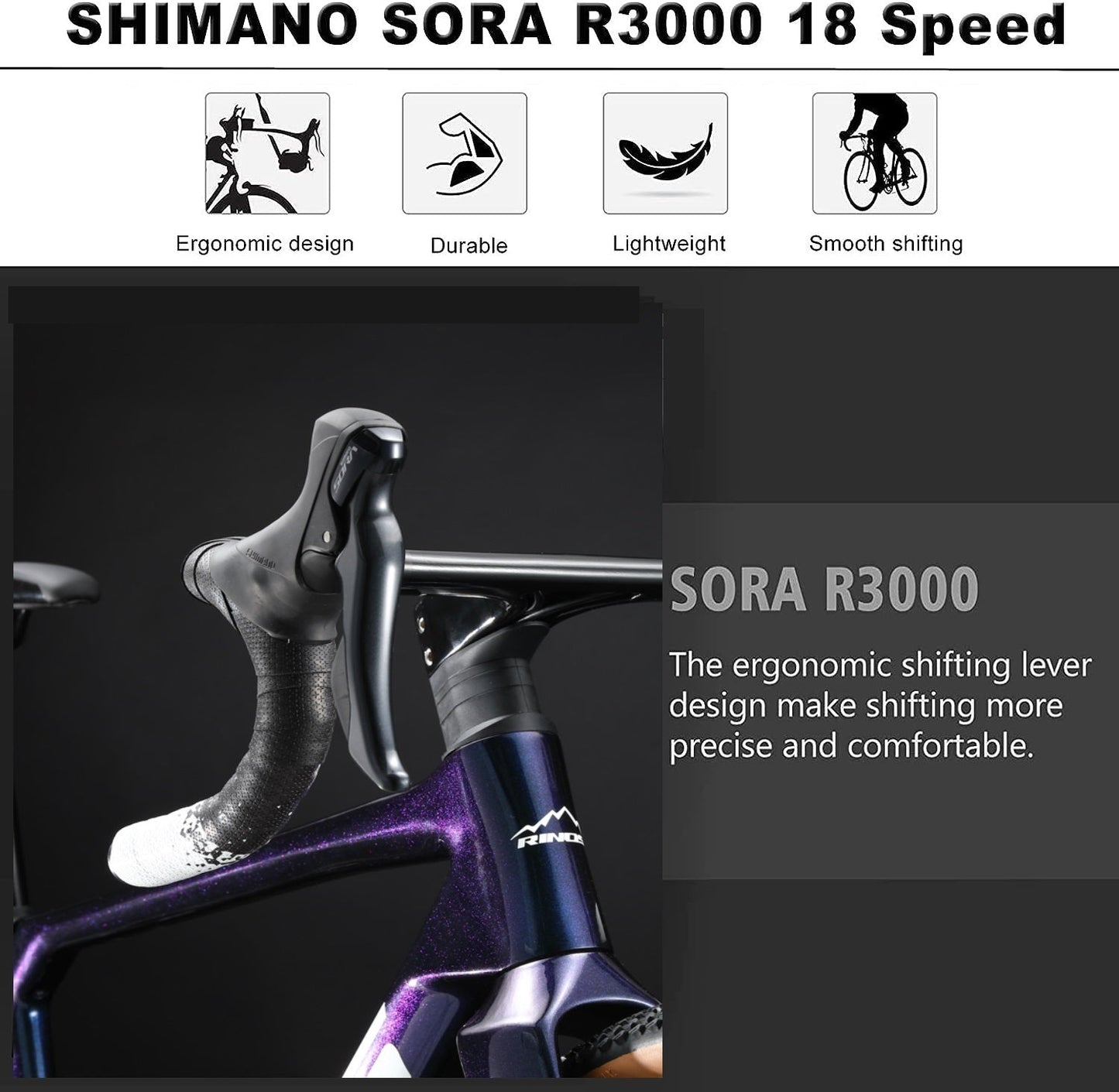 RINOS karbon országúti kerékpár 700C Shimano SORA R3000 18 sebességes Odin1.0