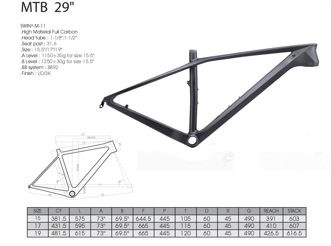 RINOS T800 karbon kerékpárváz MTB hardtail könnyűsúlyú