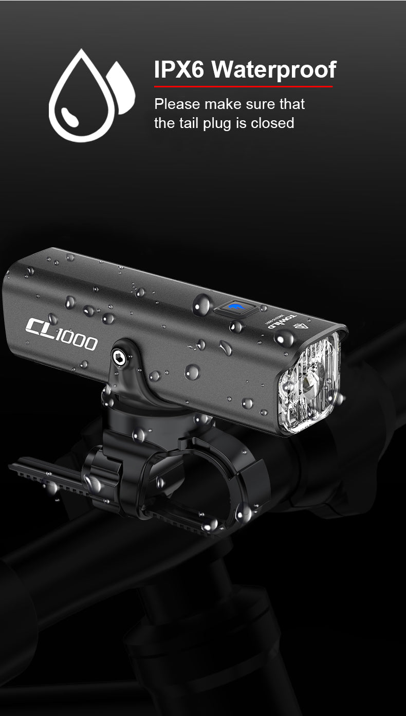 TOWILD CL1000 kerékpáros lámpa éjszakai kerékpározáshoz kompatibilis a Garmin/GoPro Mount 1000 Lumen fényes kerékpáros fényszóróval 4000 mAh akkumulátorral vízálló kerékpáros lámpa ingázókhoz