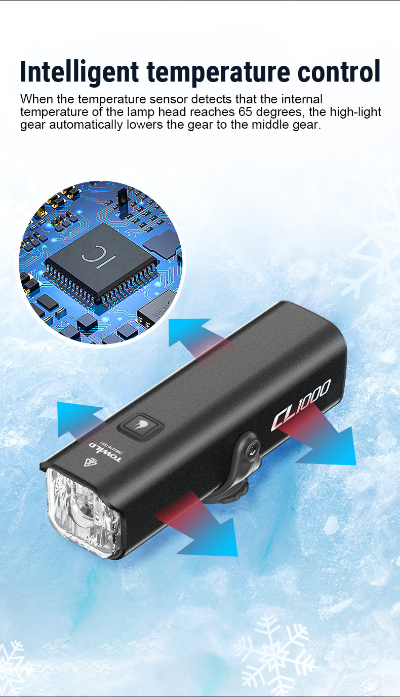TOWILD CL1000 kerékpáros lámpa éjszakai kerékpározáshoz kompatibilis a Garmin/GoPro Mount 1000 Lumen fényes kerékpáros fényszóróval 4000 mAh akkumulátorral vízálló kerékpáros lámpa ingázókhoz