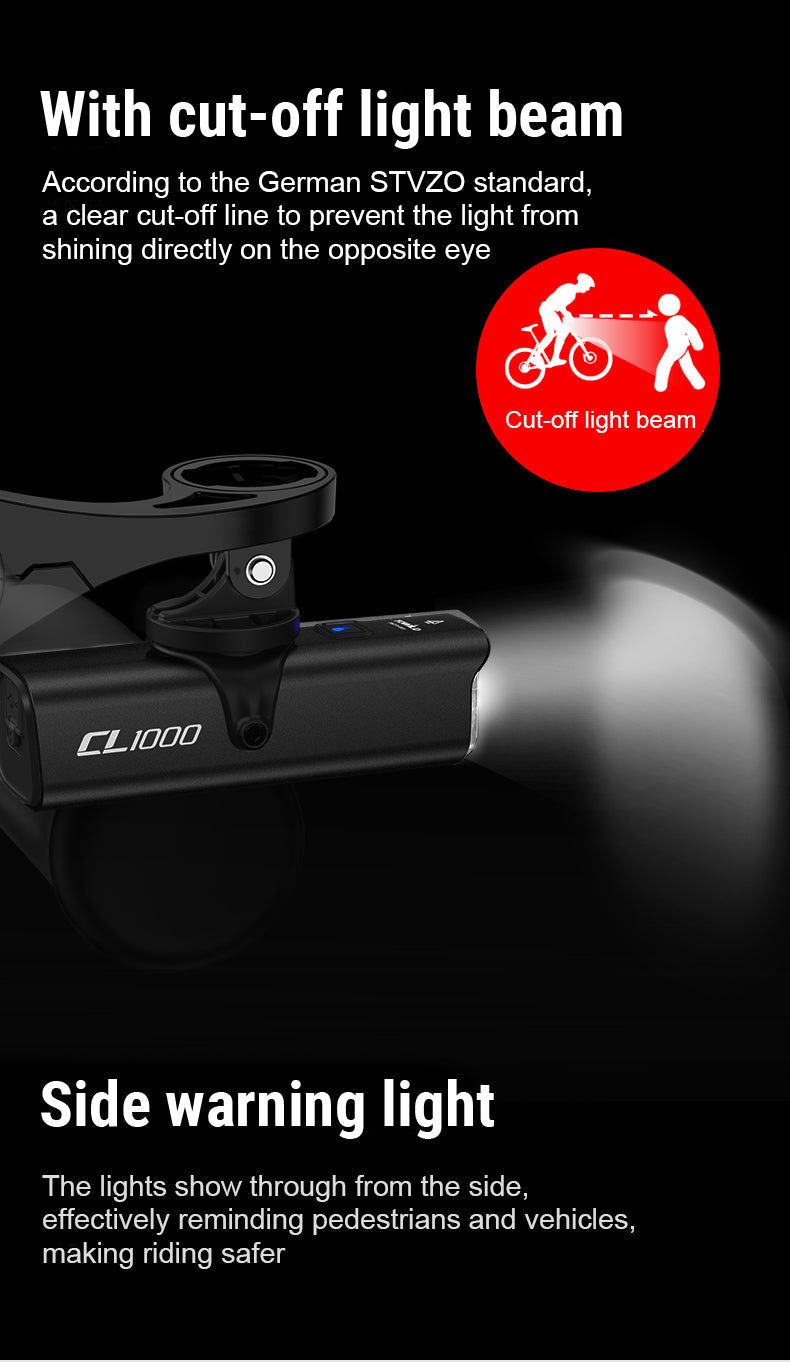 TOWILD CL1000 kerékpáros lámpa éjszakai kerékpározáshoz kompatibilis a Garmin/GoPro Mount 1000 Lumen fényes kerékpáros fényszóróval 4000 mAh akkumulátorral vízálló kerékpáros lámpa ingázókhoz