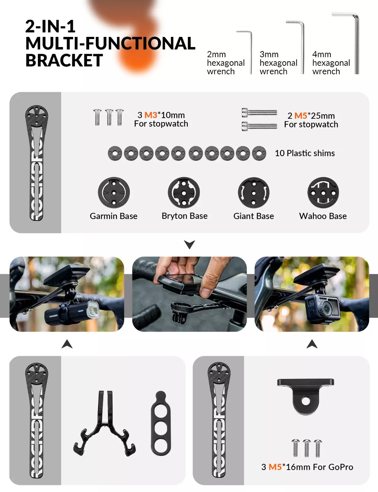 ROCKBROS Kerékpár számítógép GPS rögzítésű Kerékpárlámpa Adapter GoPro Carbon Fiber