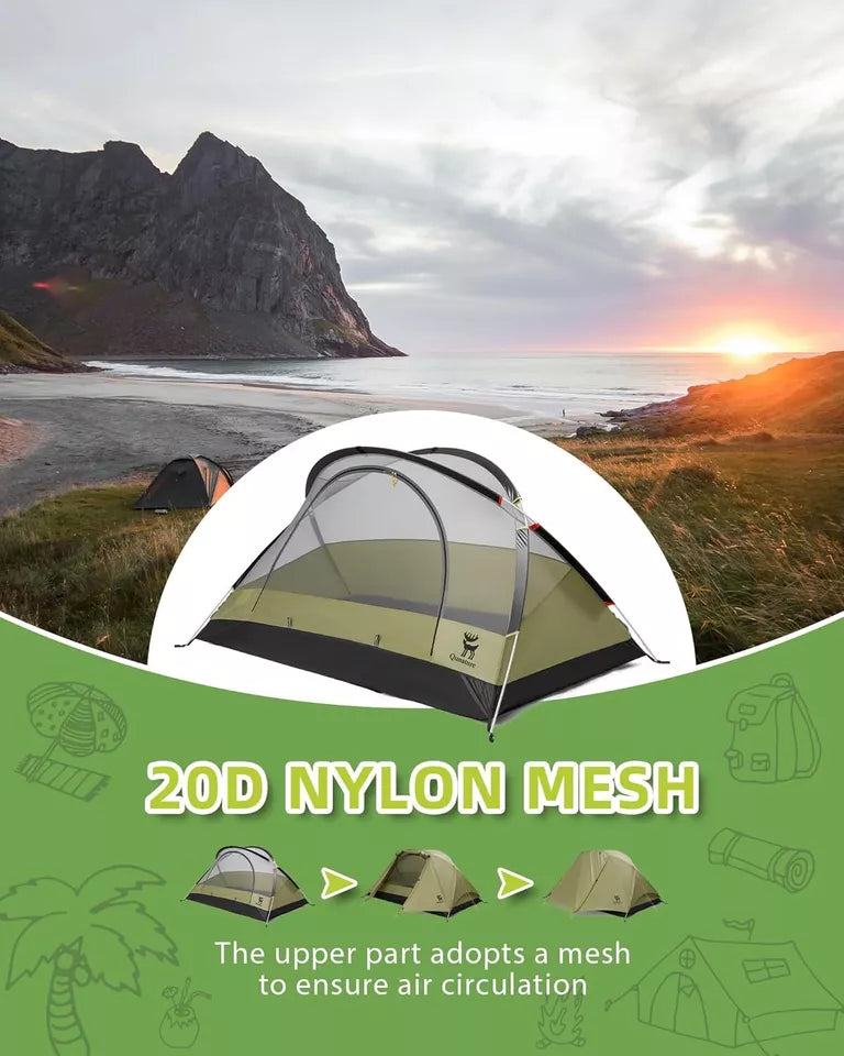 Qunature Camping Sátor 2 fő részére Hátizsák sátor Vízálló sátor X-szerkezettel
