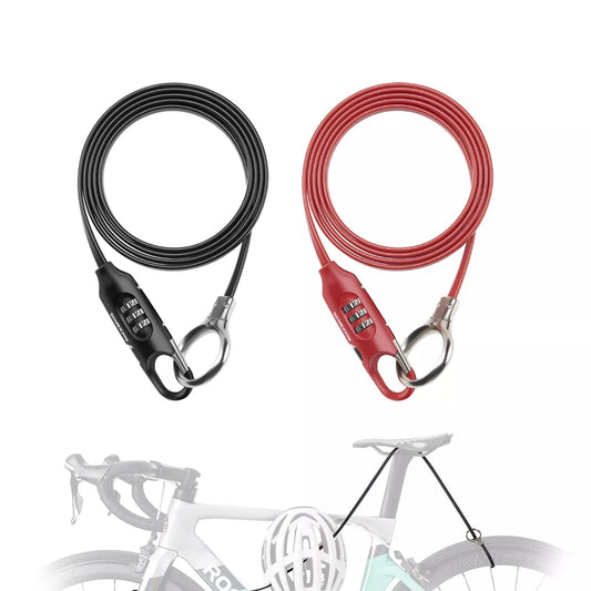 ROCKBROS biciklizár kábelzár 150cm számkódos lopásgátló kerékpár rollerhez babakocsi piros / fekete
