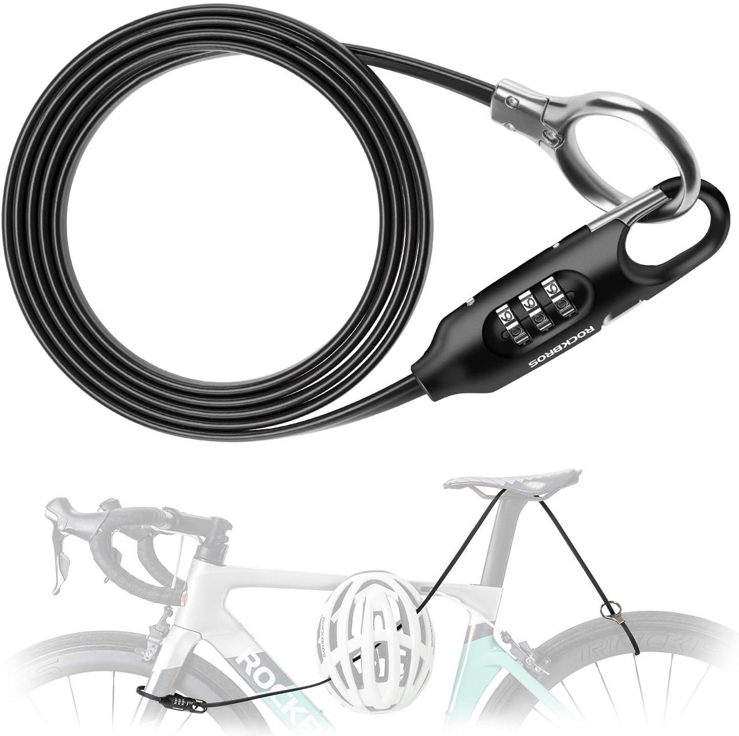 ROCKBROS biciklizár kábelzár 150cm számkódos lopásgátló kerékpár rollerhez babakocsi piros / fekete