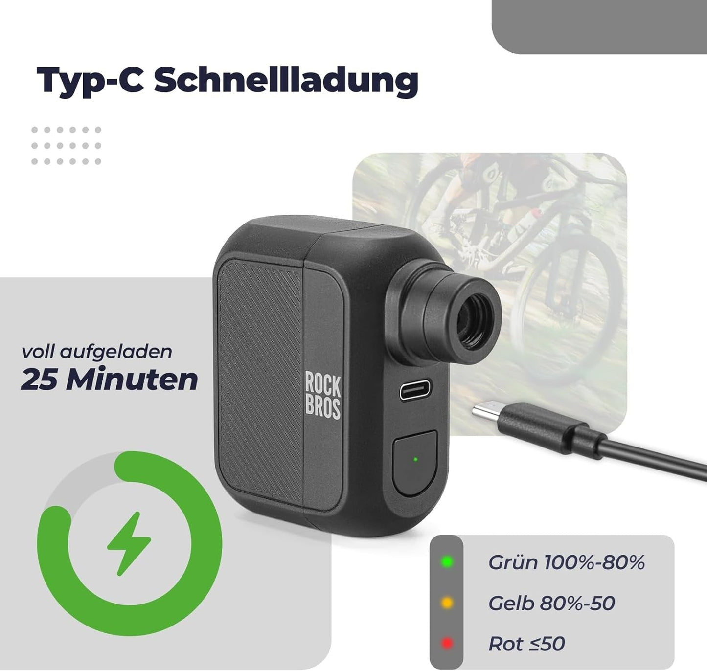 ROCKBROS Mini elektromos kerékpárszivattyú, maximum 100 PSI újratölthető mini szivattyú