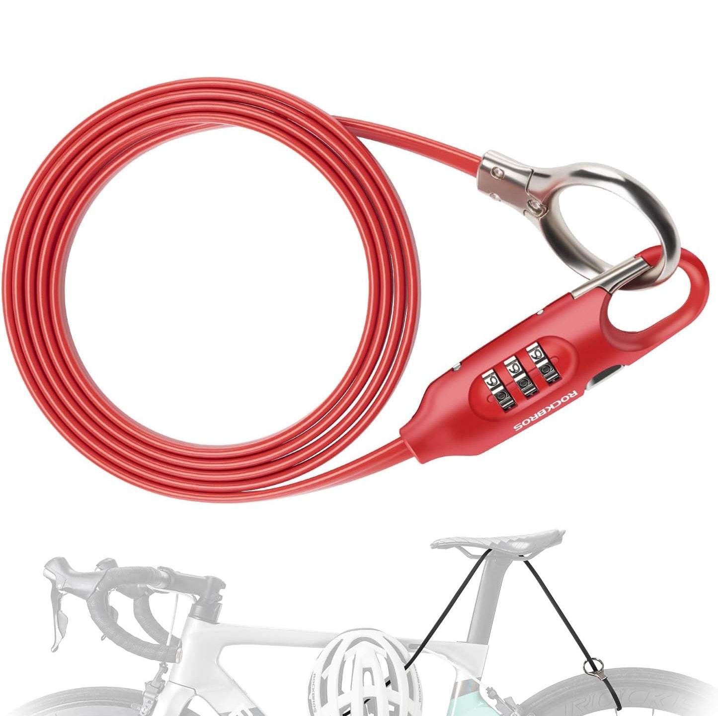 ROCKBROS biciklizár kábelzár 150cm számkódos lopásgátló kerékpár rollerhez babakocsi piros / fekete