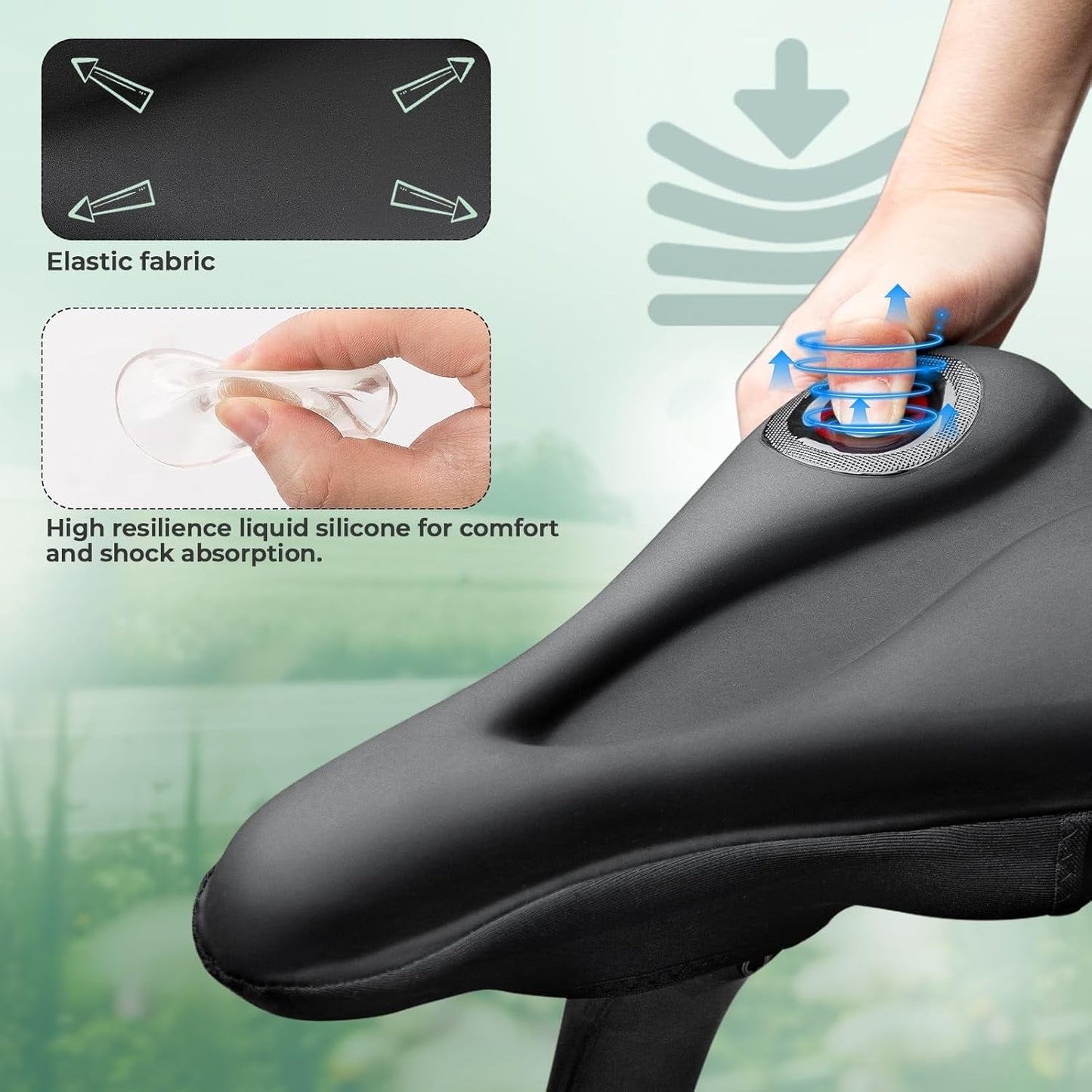 ROCKBROS Gel nyereghuzat kerékpár nyereg zselés huzat párnázott kerékpárülés vízálló nyeregvédővel férfiaknak és nőknek 28 cm x 17,5 cm kék/piros