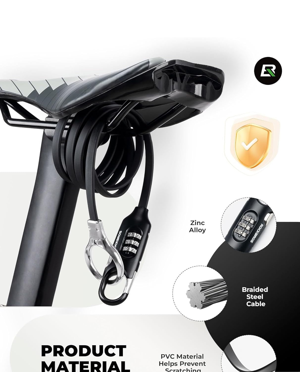 ROCKBROS biciklizár kábelzár 150cm számkódos lopásgátló kerékpár rollerhez babakocsi piros / fekete