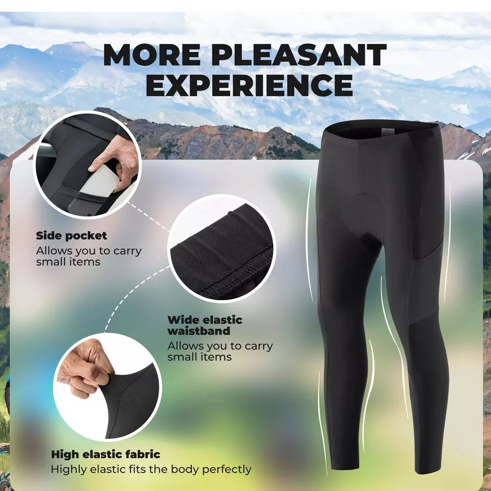 ROCKBROS férfi kerékpáros nadrág, hosszú kompressziós kerékpáros nadrág zsebekkel, párnázott leggings, rugalmas, légáteresztő kerékpáros nadrág ülőpárnával őszre/tavaszra