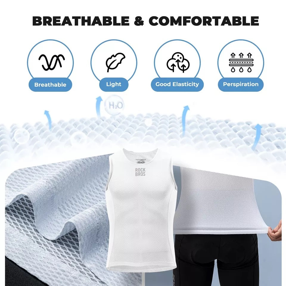 ROCKBROS Undershirt férfi kerékpáros mellény, légáteresztő tankfelső réteg, fehér