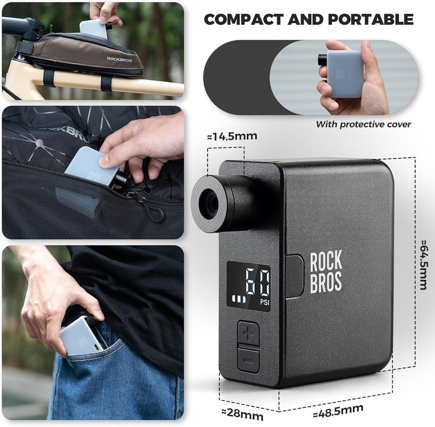 ROCKBROS elektromos kerékpár szivattyú 120 PSI hordozható mini szivattyúk újratölthető 450 mAh apró E-szivattyú kis kompresszor