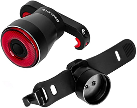ROCKBROS intelligens újratölthető kerékpár hátsó lámpa, 60 lumen, 4 mód, IP65 vízálló, automatikus bekapcsolással