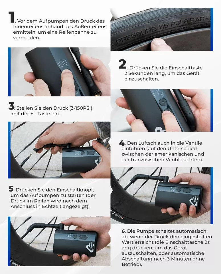 ROCKBROS kerékpáros szivattyú hordozható szivattyú elektromos légszivattyú 5000 mAh 150 PSI 380 g