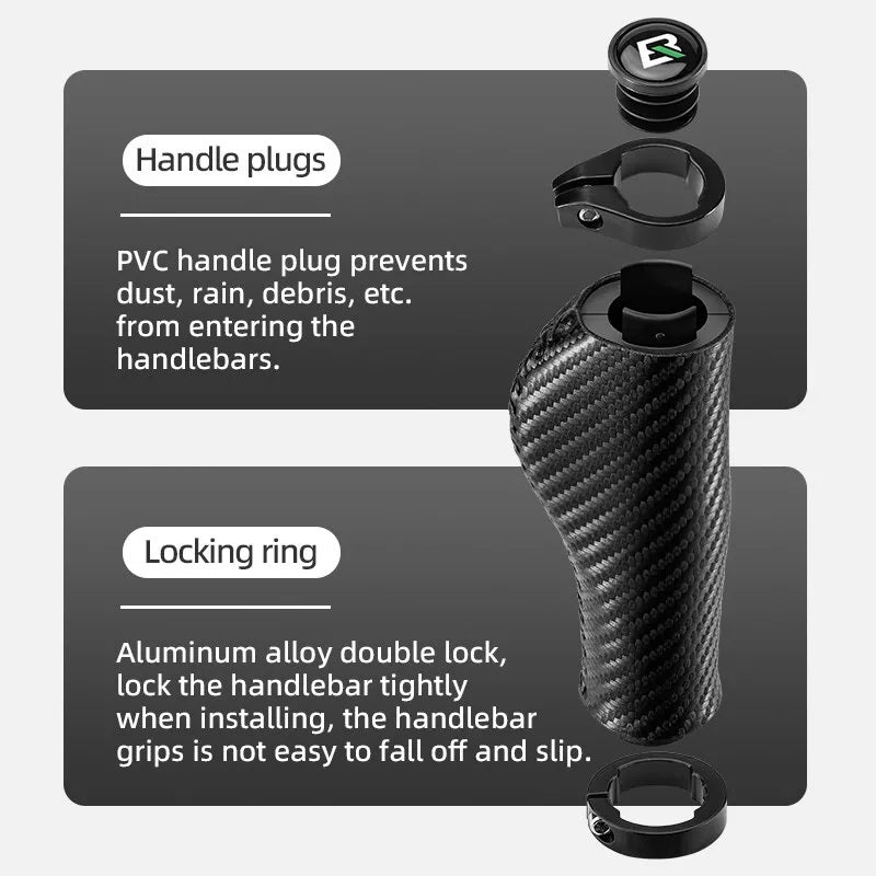 ROCKBROS kerékpár fogantyúk szénmintás kerékpár kormányrúd markolat kettős zár 22,2 mm