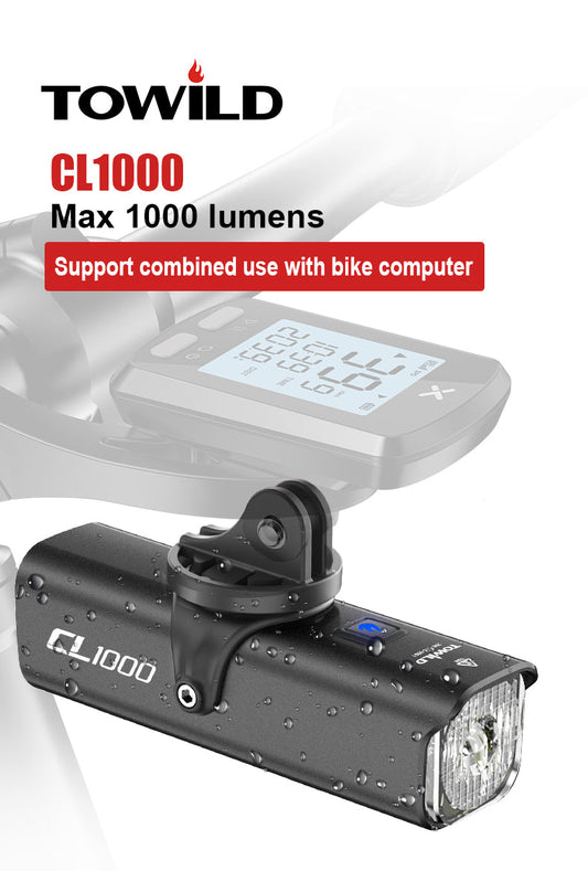 TOWILD CL1000 kerékpáros lámpa éjszakai kerékpározáshoz kompatibilis a Garmin/GoPro Mount 1000 Lumen fényes kerékpáros fényszóróval 4000 mAh akkumulátorral vízálló kerékpáros lámpa ingázókhoz