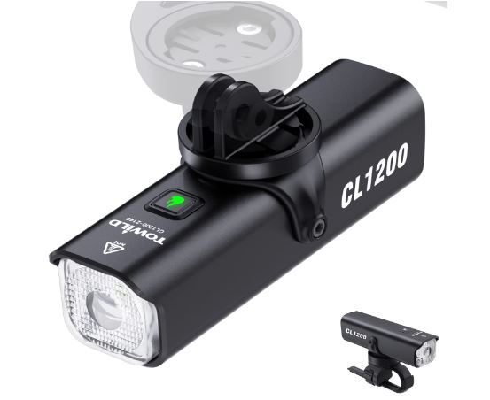 TOWILD CL1200 Garmin/GoPro Mount kompatibilis 1200 4000 mAh akkumulátoros vízálló kerékpáros lámpa ingázókhoz