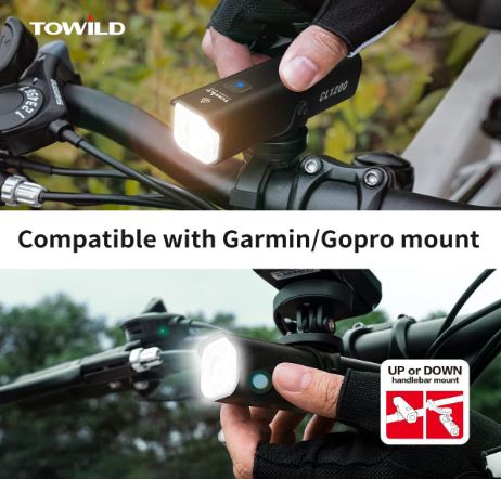TOWILD CL1200 Garmin/GoPro Mount kompatibilis 1200 4000 mAh akkumulátoros vízálló kerékpáros lámpa ingázókhoz
