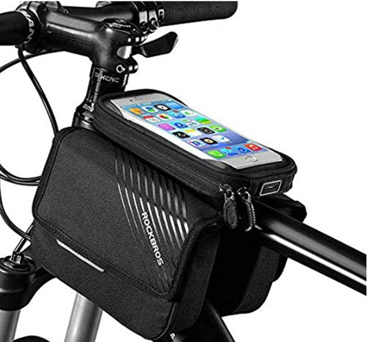 ROCKBROS 030-60BK kerékpárvázas táska mobiltelefon zsebbel, akár 6,0 hüvelyk