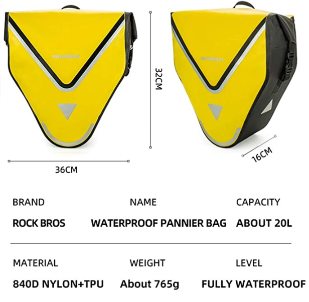 ROCKBROS AS-001-3Y hordtáska 100% vízálló 20L sárga/fekete arany