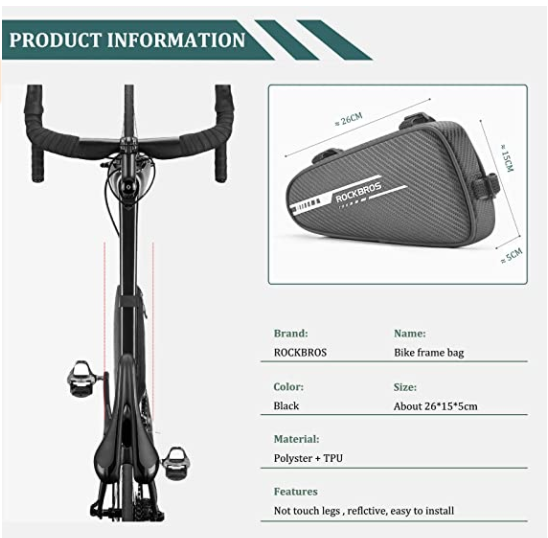 ROCKBROS B75 Bike Frame Bag Kerékpártáska Háromszög táska 1,2L Fekete