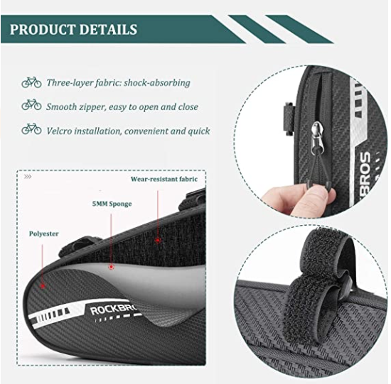 ROCKBROS B75 Bike Frame Bag Kerékpártáska Háromszög táska 1,2L Fekete
