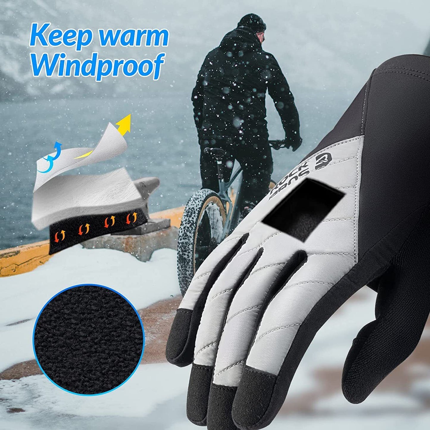 ROCKBROS téli kerékpáros kesztyű Érintőképernyős Warm Thermal Sport