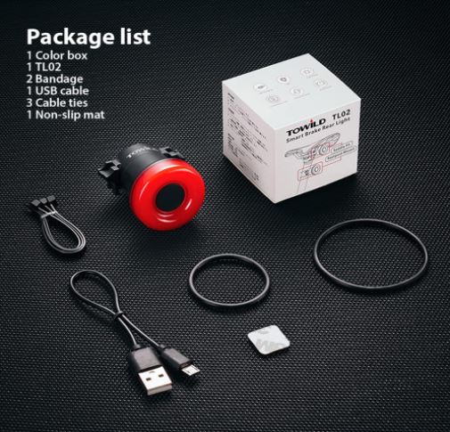 TOWILD kerékpár hátsó lámpa automatikus fékérzékelővel USB újratölthető Vízálló IPX7 3 biztonsági mód Ultra könnyű a biztonságos éjszakai közlekedésért