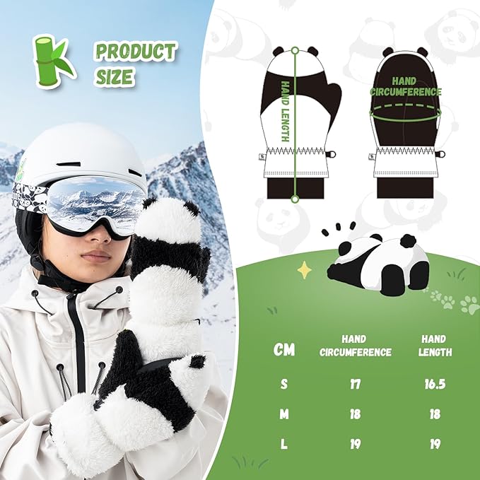 Qunature síkesztyűk Panda Design kesztyűk 4-12 éves gyerekeknek Meleg, hőálló, szélálló gyapjúkesztyűk ideálisak téli tevékenységekhez, például síeléshez snowboardozáshoz jégkorcsolyázáshoz